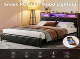Artiss Queen Bed Frame with LED Lights and Storage Headboard Charging Station BFRAME-J-MEL-Q-BK-AB