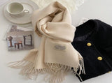 Beige Double-Sided Reversible Imitation Cashmere Scarf for Women - Soft Warm Winter Neck Wrap with V888-ELOSUNG53093