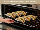 6PCS Stainless Steel Taco Holders, 3 Slots Taco Stand Rack Set with Handles, Oven Grill Dishwasher V1192-AZ-W-18443