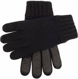 Dents Mens Lambswool Blend Knit Gloves With Pig Leather Palm Patch Winter Warm V563-5-4523-BLACK-L