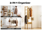 Artiss Shoe Rack Cabinet Wooden & Bamboo Clothes Rack Set Storage Shelf White Pine SHOE-HANGER-02-WHWD