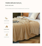 200*230cm Light tan Solid Colour Flannel Throw Blanket - Thick Double-Sided Fleece with Ribbed V888-ELOSUNG50715