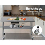 Cefito 1829x760mm Stainless Steel Kitchen Bench with Wheels 430 SSKB-430S-76-WHEEL-72