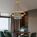 BAMDECOR AD2582/3 Modern LED Chandelier, Hexagonal Rings Ceiling Lighting Contemporary Chandeliers V255-BAM-AD2582-3-246-GLD