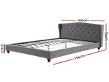 Artiss Queen Bed Frame with Wingback Headboard Grey Linen Upholstered Platform Bed Base BFRAME-G-PIER-Q-GY-ABC