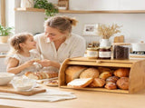 Artiss Bamboo Bread Box Bin Roll Top Kitchen Countertop Storage 45cm Natural BBX-1T-ROLL-WD