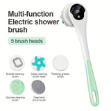Multi-Function Electric Body Brush 360&deg Rotation, Auto-Cleaning, 5 Brush Heads, 3-Speed Adjustment, V1232-DDMYS003