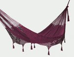 Outdoor undercover cotton Mayan Legacy hammock with hand crocheted tassels King Size Maroon V97-TDKMAROON