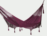 Outdoor undercover cotton Mayan Legacy hammock with hand crocheted tassels Queen Size Maroon V97-TDQMAROON