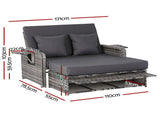 Gardeon Outdoor Day Bed Sun Lounge Setting Wicker Lounger Patio Furniture Grey ODF-SUNBED-RCL-GE-AB