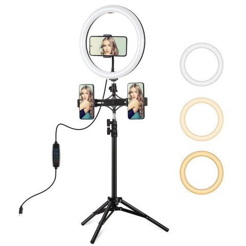 11.8 Led Ring Light Kit With Tripod & Dual Phone Brackets - 3 Modes Dual Colour Temperature Curved PRL-B9903TKP