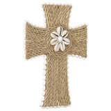 Handcrafted Shell & Broad Weave Wall Hanging Cross 32x23cm V637-33796CRS