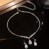 Elegant Teardrop Jewelry Set - Sparkling Necklace and Earrings, adorned with crystal accents, made V1102-SDXLTZ001