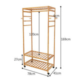 169cm Mildrew-proof Bamboo Clothes Shelves Stand On Wheels Coat Shoes Bags Rack V767-X8JJZ-G1