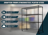 Modular Wire Storage 150x45cm Steel Shelving Black With Wheels For Garage Warehouse Or Kitchen V63-841201
