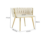 Set of 2 Velvet Upholstered Woven Dining Chairs with Golden Metal Legs, Beige V1127-AU-DC01-BGE