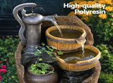 Gardeon Solar Fountain Water Feature Outdoor Cascading Hand Pump Design 80CM FOUNT-B-PUMP-3LVL-80-BR