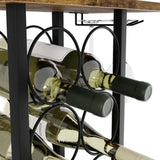CARLA HOME Wine Rack Countertop Wooden & Metal Holder for 6 Bottles & 2 Glasses LSB-36089