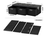Artiss Storage Ottoman with 3 Cube Drawers Foot Stool Rest Foldable Black OTM-C-3DRS-PU-BK