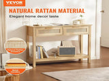 Rattan Table with 2 Storage Drawers, Rattan Entryway Table with Natural Rattan Sliding Door, V952-TBXGZ2CMSYGBWFU0TV0