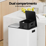 Cefito Pedal Bins Rubbish Bin Dual Compartment Waste Recycle Dustbins 60L White RB-60L-2C-WH