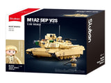 Sluban B0892 Model Kit M1A2 Abrams Main Battle Tank US Army Desert Armor Vehicle Military Build SLB0892
