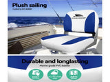Seamanship 2X Folding Boat Seats Marine Swivel Low Back 13cm Padding White Blue BS-86202-WB-40