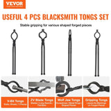 VEVOR Blacksmith Tongs, 4 PCS, V-Bit Bolt Tongs, Wolf Jaw Tongs, Z V-Bit Tongs and Gripping Tongs, V952-DVBITWOLFZV18ZMZUV0