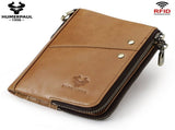 men's genuine leather RFID blocking double zipper coin purse, multiple card slots V1106-918-65153-GRN-M