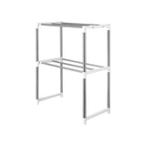 Expandable Microwave Rack, 2 Tier Microwave Oven Rack, Kitchen Countertop Organizer with Hooks, V1366-AZ2-W-23287