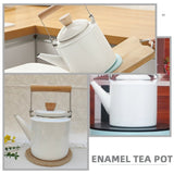Enamel Tea Kettle White Wood Handle Retro Design Fast Boil No Harmful Substances V1366-AZ2-W-18812