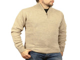100% SHETLAND RAGG WOOL Half Zip Up Knit JUMPER Pullover Mens Sweater Knitted - Oat Marle - S V563-SW-HZ-OATMARLE03-S