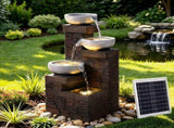 Gardeon Solar Fountain 4 Levels Cascading Bowl Water Feature 75cm Brown FOUNT-BOWL-4LVL-GY