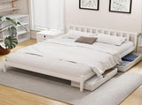 Artiss Bed Frame Queen Size Wooden Platform with 2 Storage Drawers White WBED-G-001Q-WH-DRAW