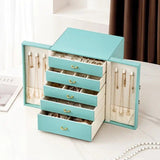 Blue 1 Large Faux Leather Jewelry Storage Box with 5 Drawers and Gold Handles - An elegant V1106-FPGSSSNH003