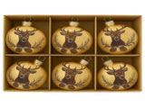 Christabelle Large Gold Glass Baubles 6Pcs with Reindeer Print Balls Christmas Tree Decoration 112_YAN205S6