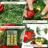 2.7M Christmas Garland with Lights Rattan Artificial Garland Green for Indoor Home Fireplace Stair V201-W12360742