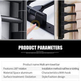 Swivel towel rack wall mounted bathroom towel holder rotating rack space saving 4 arms black V1188-ONE60-02125-1