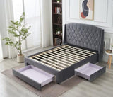 Paris Tall Tufted Velvet Dark Grey Bed with Storage Drawer - Queen V292-BED-PARIS-QUEEN-GREY