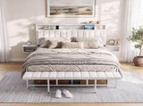 Artiss Queen Metal Bed Frame Boucle Headboard Charging Station Side Table White MBED-C-FAY-Q-WH-AB