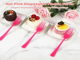 200PCS Hot Pink Plastic Forks Bulk, 7.5" Disposable Plastic Forks Parties, Tableware Cutlery Set V1369-AZ3-W-08697
