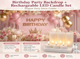 Birthday Party Backdrop and Rechargeable LED Candle Set - 180x115 cm Printed with a pattern of V888-ELOSUNG53489