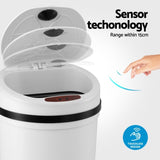 Devanti Sensor Bin Motion Rubbish Bins Kitchen Automatic Trash Can White 9L SB-9LR10-WH