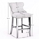 2x Velvet Upholstered Button Tufted Bar Stools with Wood Legs and Studs-Beige V226-SW1824BG