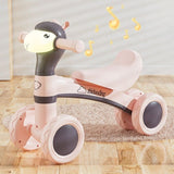 Cartoon Alpaca Kids 4-Wheel Balance Bike, Pedal-Free Toddler Scooter with Lights & Music for Ages V1265-AU-498-DANFEN