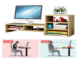 Wooden Desk Monitor Riser Stand With 3Tier Storage Shelves Desktop Bookshelf V462-SP-55-04
