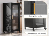 Artiss Buffet Cabinet Sideboard Slim Fluted Kitchen Storage Trolley Wheels Black AI-B-SID40-4T-BK