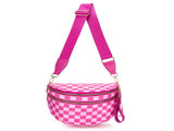 Rose Red Checkered Trendy Sling Bag - Women's Crescent Crossbody Purse with Wide Adjustable Strap V888-ELOSUNG33409