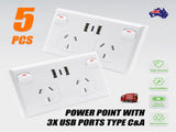5PCS Double Power Point Dual USBType-C GPO Fast Charge 3.6 amp Wall Outlet V201-SKT0201WH8-5AU