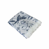 Vintage Flowers Printed Premium 60% Cotton 40% Linen Table Cloth with White Lace Edging 140 x 220 cm V442-LYL-TABLEC-FLOWERSWHITELACE220-NAVY-RE